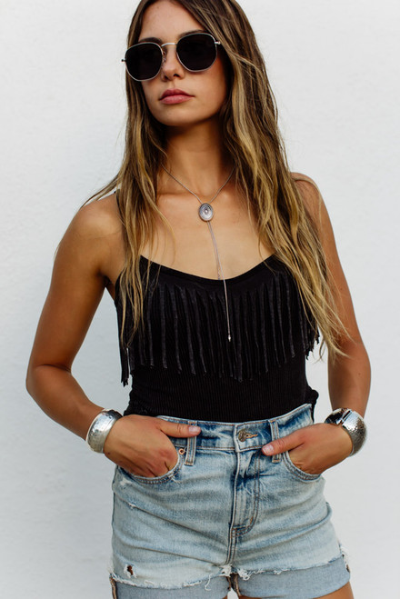 Bella Fringe Tank - Black