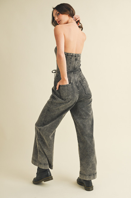 Strapless Denim Jumpsuit - Washed Charcoal