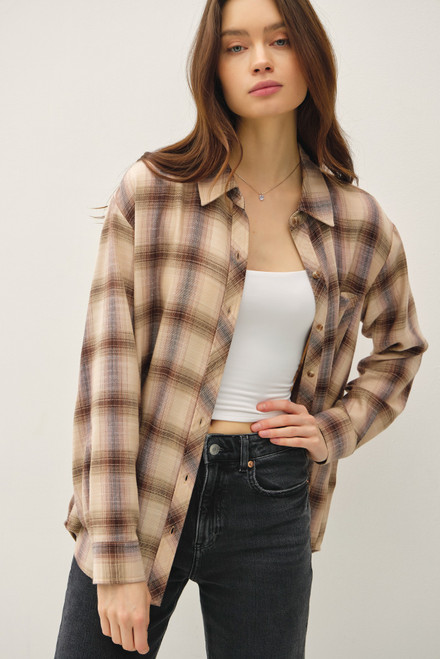 Classic Plaid Button Up - Brown