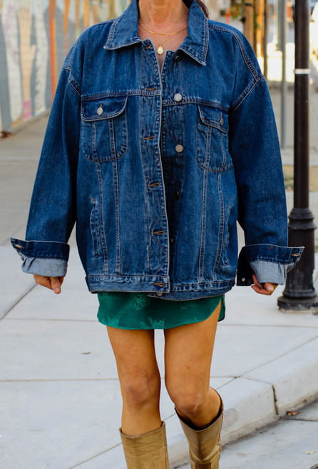 Oversized Vintage Denim Jacket - Dark Wash
