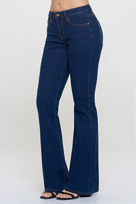 Basic Mid Rise Flare Jeans - Dark