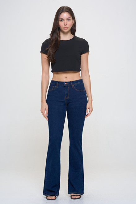 Basic Mid Rise Flare Jeans - Dark