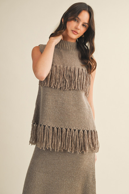 Badlands Fringe Knit Tunic - Cocoa