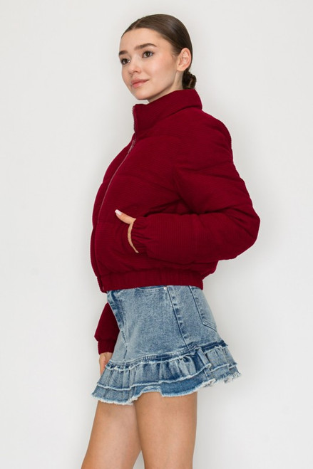Corduroy Puffer Jacket - Cranberry