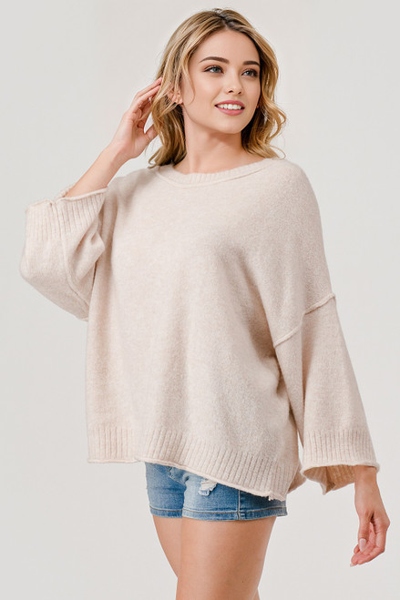 Allie Crop Sleeve Sweater - Sea Shell