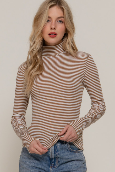 Taylor Stripe Turtle Neck- Khaki/ White