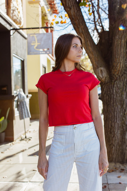 Raw Edge Cotton Tee - Red