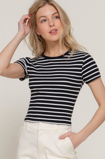 Cassi Stripe Tee - Black/White