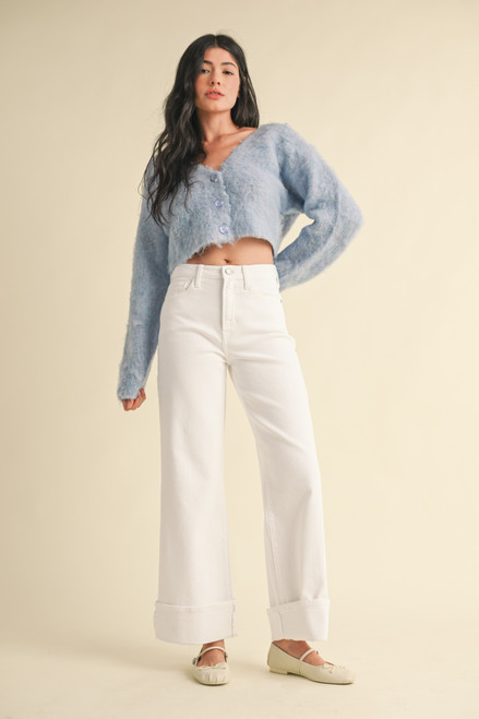 Cuffed Palazzo Jeans - White 