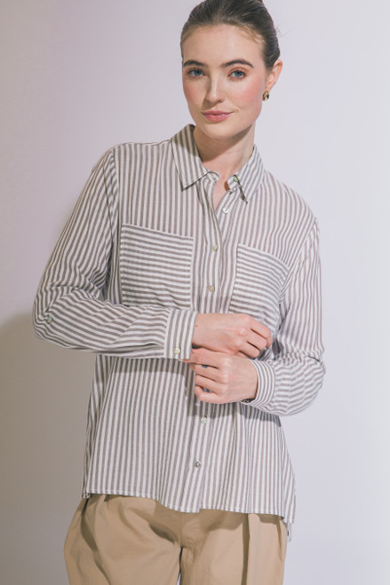 Sarah Stripe Blouse - Mocha