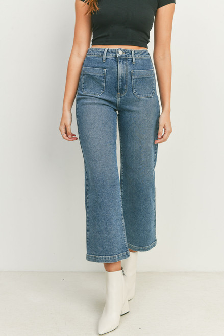 Patch Pocket Wide Leg Jean - Medium Wash