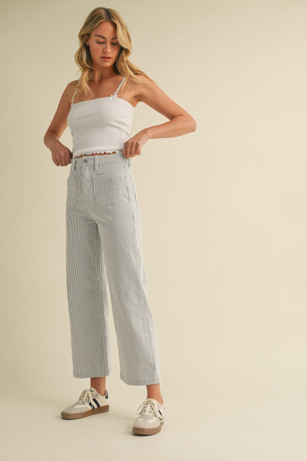 Patch Pocket Wide Leg Jean - Brown Stripe