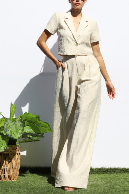 Oversized Linen Jacket & Pant Set - Oatmeal