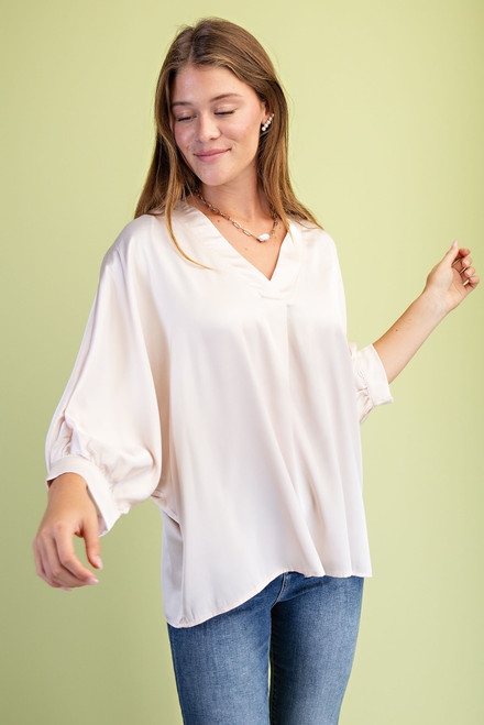 Loose Satin Blouse - Blush