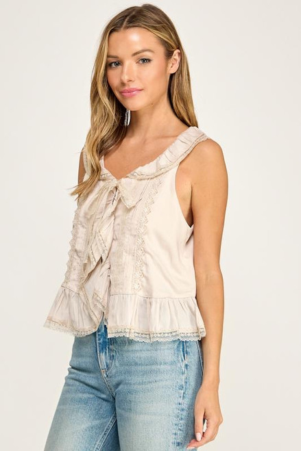 Silky Ruffle Tank Blouse - Oyster