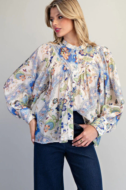 Paisley Boho Blouse - Blue