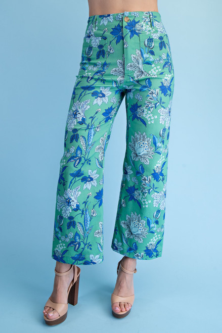 Floral Cropped Ankle Pant - Green