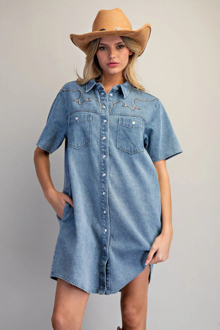 Western Stitched Denim Mini Dress