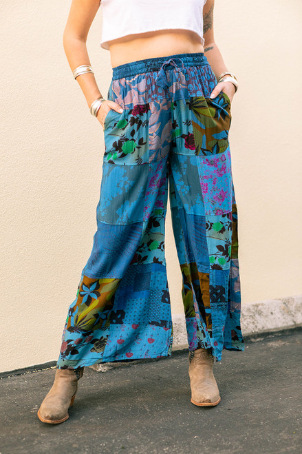 Nepal Floral Cotton Pant - Blue