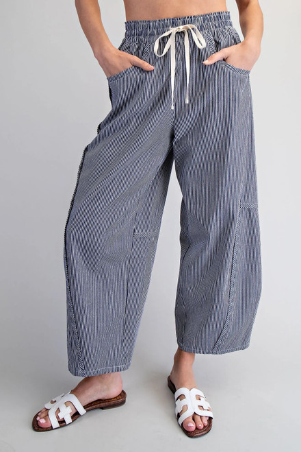 Striped Cotton Pants - Navy 