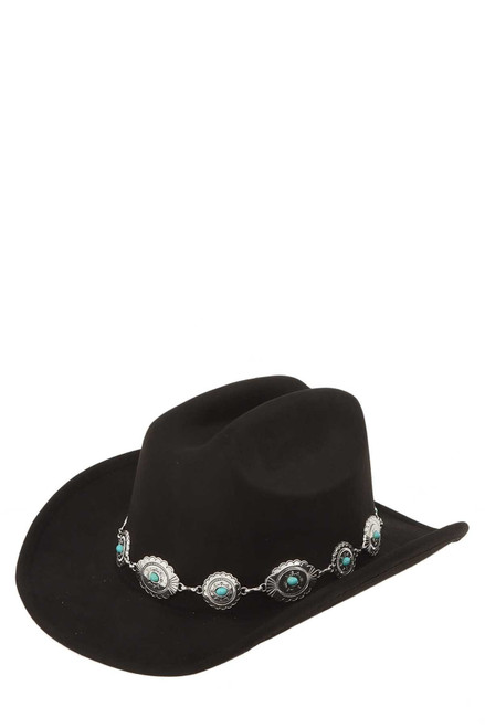 Metal Medallion Cowboy Hat - Black