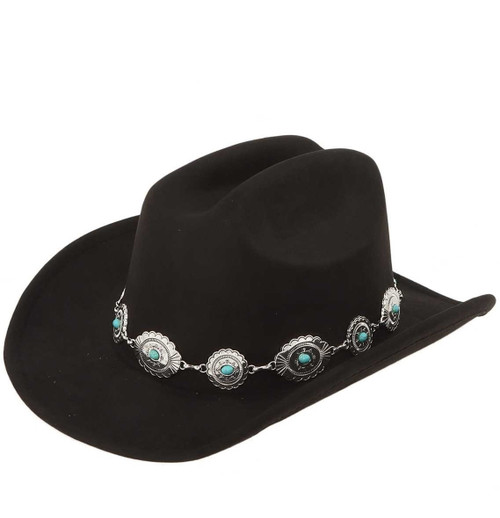 Metal Medallion Cowboy Hat - Black