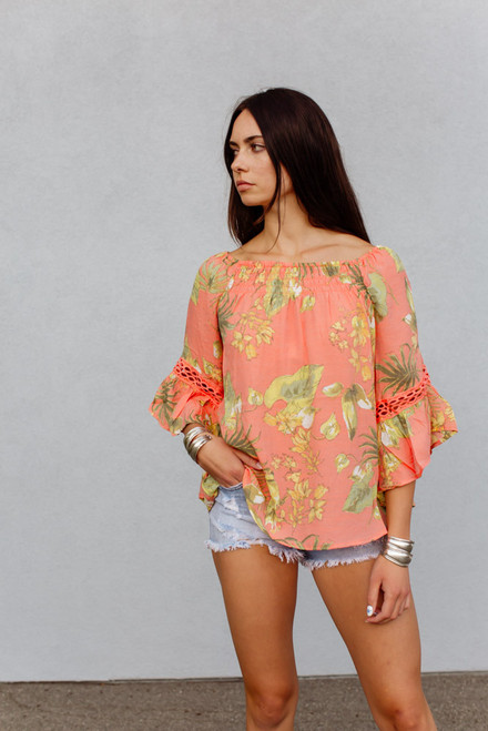 Coral Tropical Floral Top