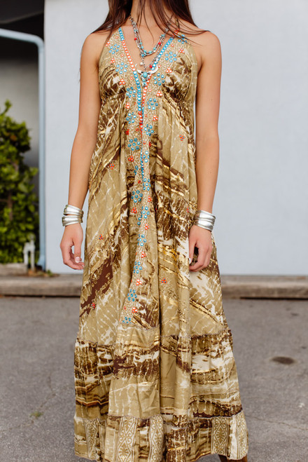 Nepal Silk Halter Dress - Taupe