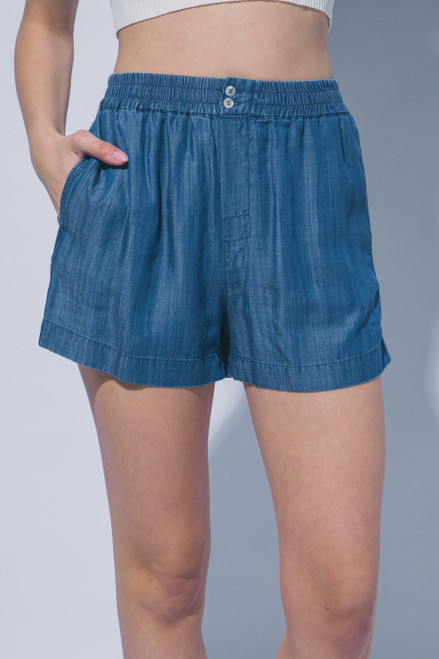 Blue Elastic Waist Shorts