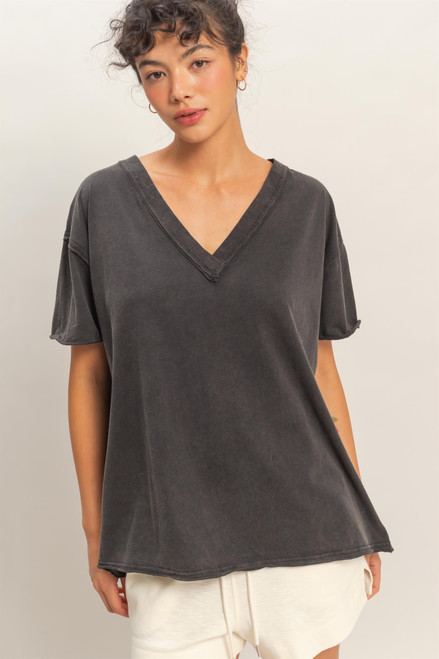 Mineral Wash V-Neck - Vintage Black