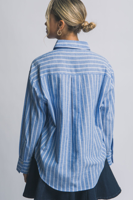 Blue and White Button Down Stripe Shirt