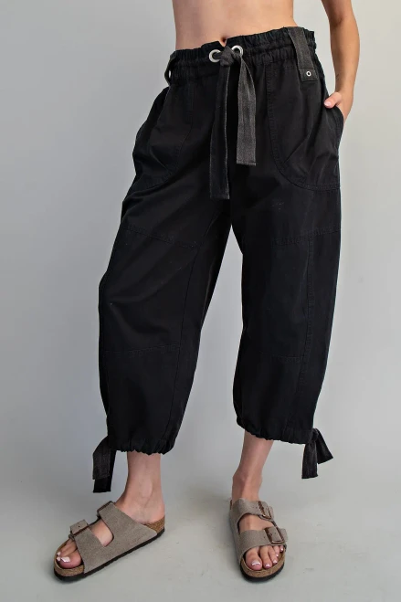 Tied Cuff Mineral Wash Jogger - Black