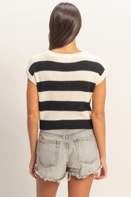 Black and White Stripe Knit Top