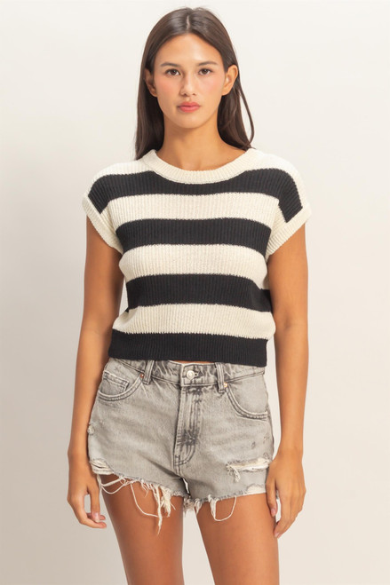 Black and White Stripe Knit Top