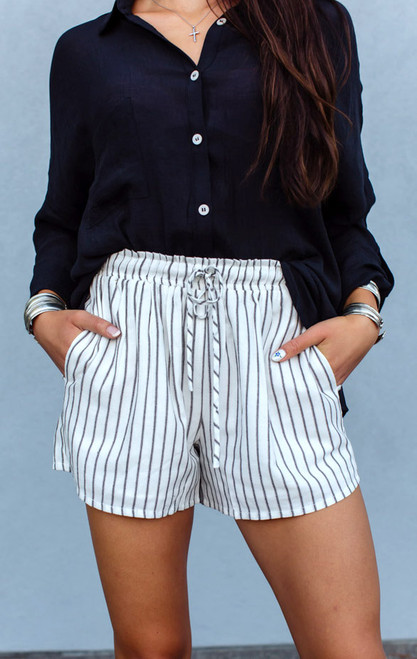 Pin Stripe Summer Shorts - Ivory/Black