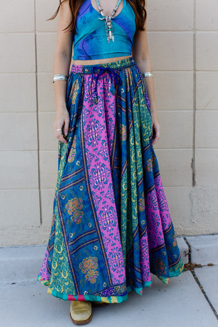 Destiny Silk Skirt - Blue/Pink