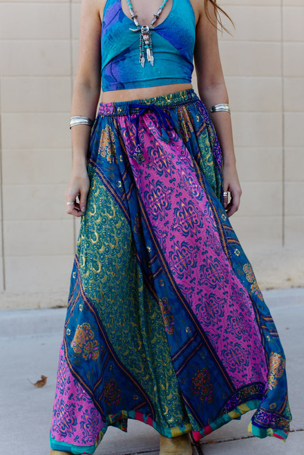 Destiny Silk Skirt - Blue/Pink