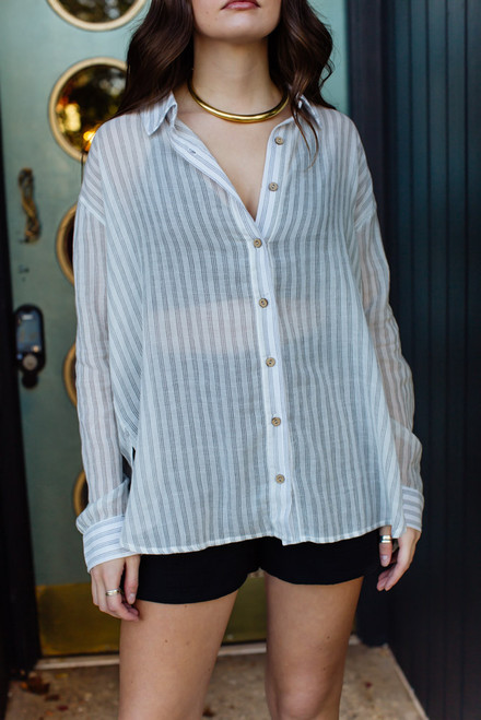 Kia Stripe Button Down - White/Black