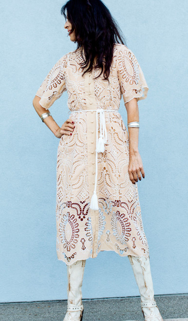 Eyelet Embroidered Dress - Tan
