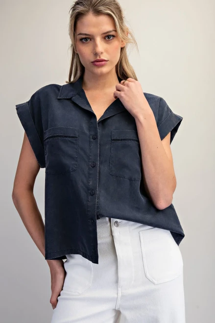 Darlin Button Down Top - Midnight