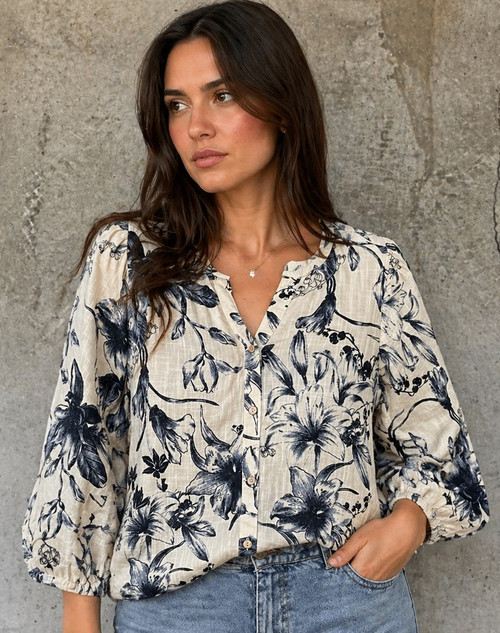 Dahlia Version Two Top - Blue/Taupe