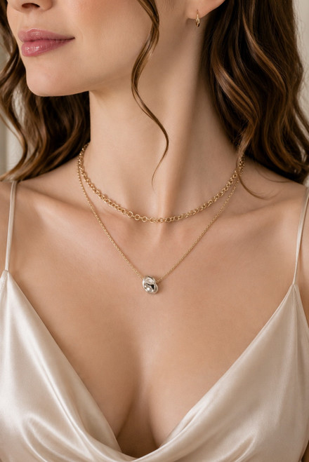 Multi-chain Layered Oval Pendant Necklace - Gold