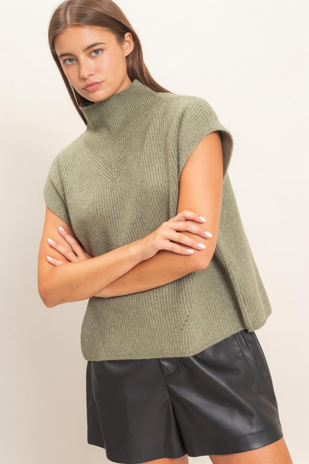 Relaxed Sweater Knit Top - Olive