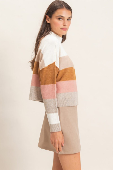 Super Soft Stripe Sweater Top - Beige 