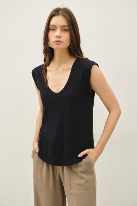 Cotton Slub Scoop Neck tee - Black