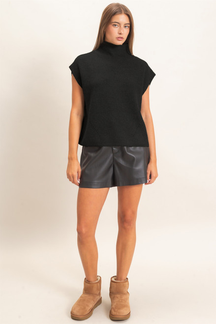 Relaxed Sweater Knit Top - Black
