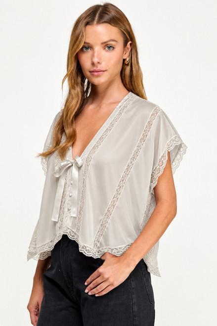 Chloe Lace Trim Blouse - Pearl
