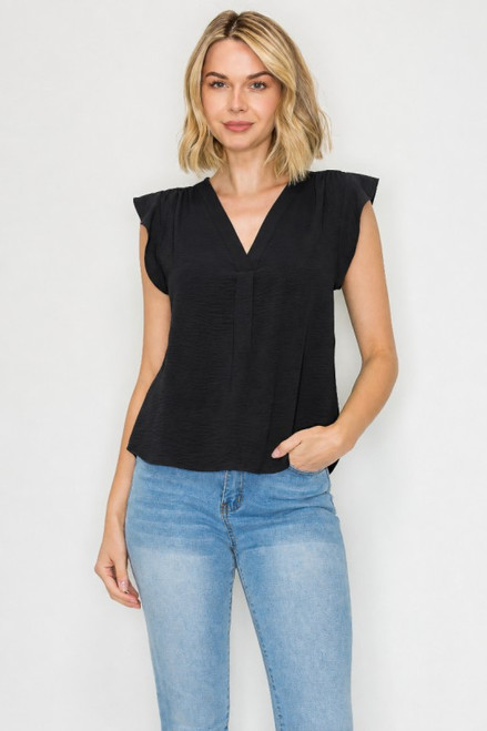 Simple Flutter Sleeve Top - Black