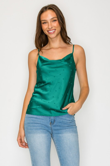 Satin Cowl Neck Top  - Green