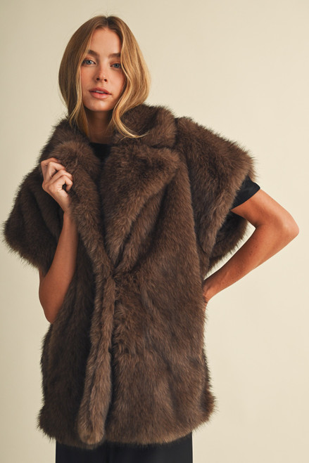 Notch Collar Fur Vest - Cappuccino